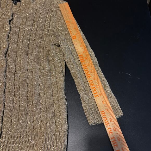 Talbots Womens Petite Large Cardigan Sweater Size LP Gold Metallic Button Front - Picture 5 of 8